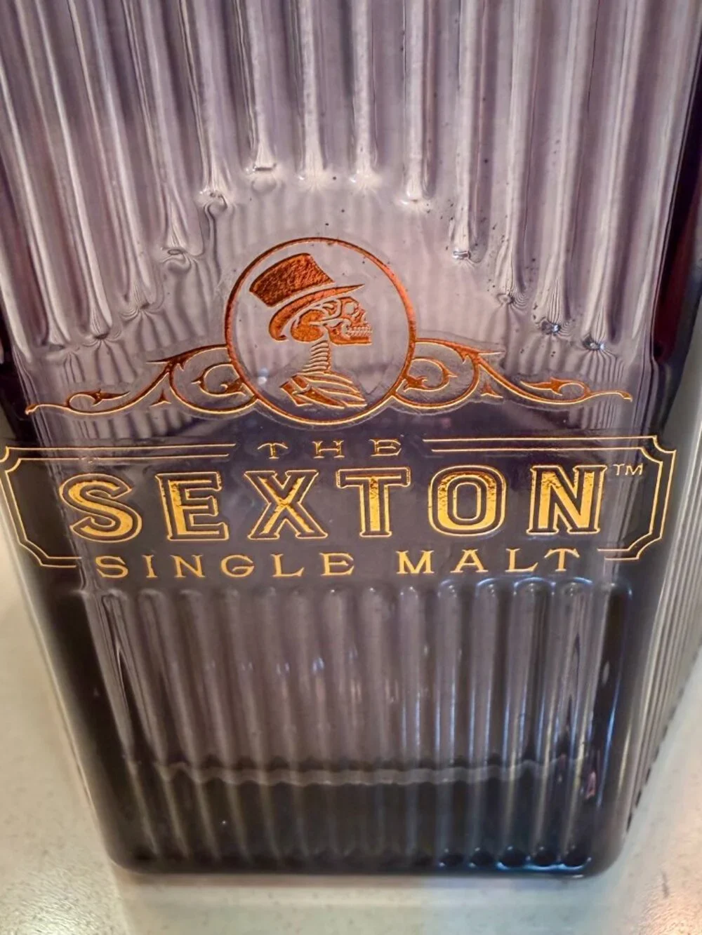Sexton Hexagonal Single Malt Whiskey Ribbed Glasses, 9oz, Skulls, Set of 2